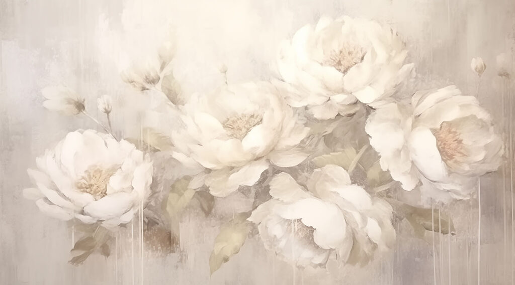 Peonie su vernice consumata — design completo