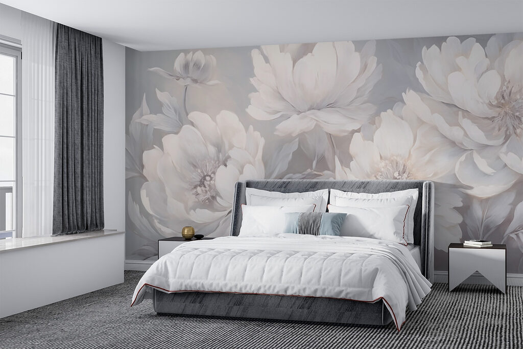 Peonie bianche su grigio — ambiente 1
