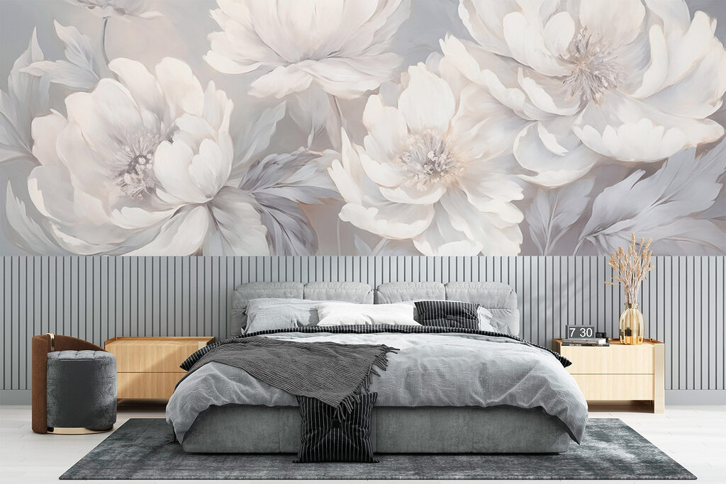 Peonie bianche su grigio — ambiente 2