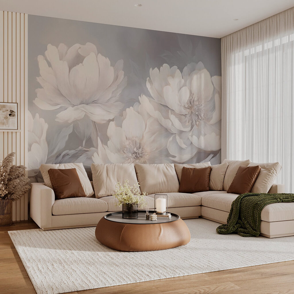 Peonie bianche su grigio — ambiente 3