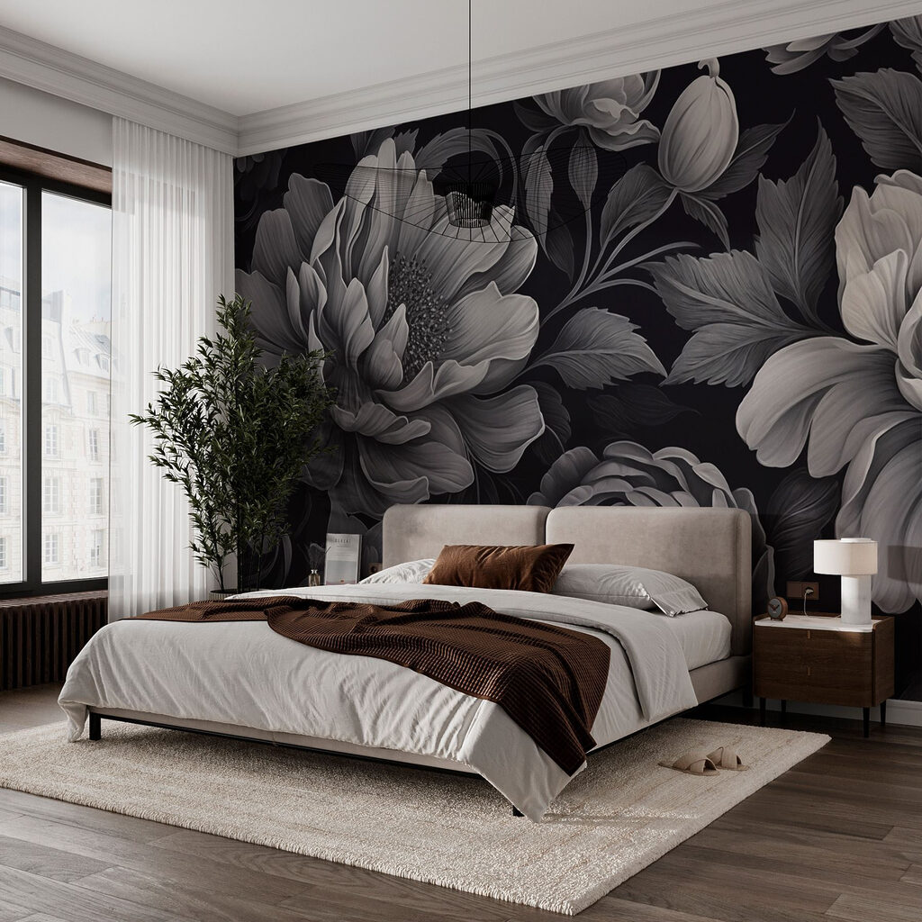 Fiori grigi su nero — ambiente 1