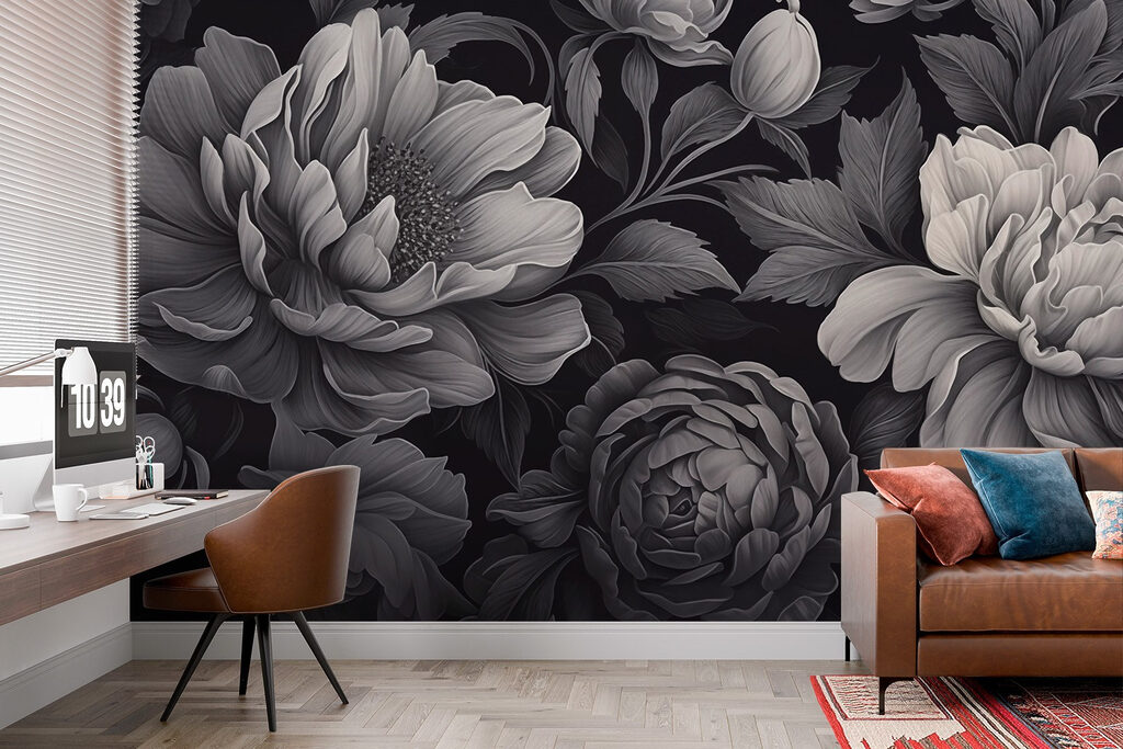 Fiori grigi su nero — ambiente 3