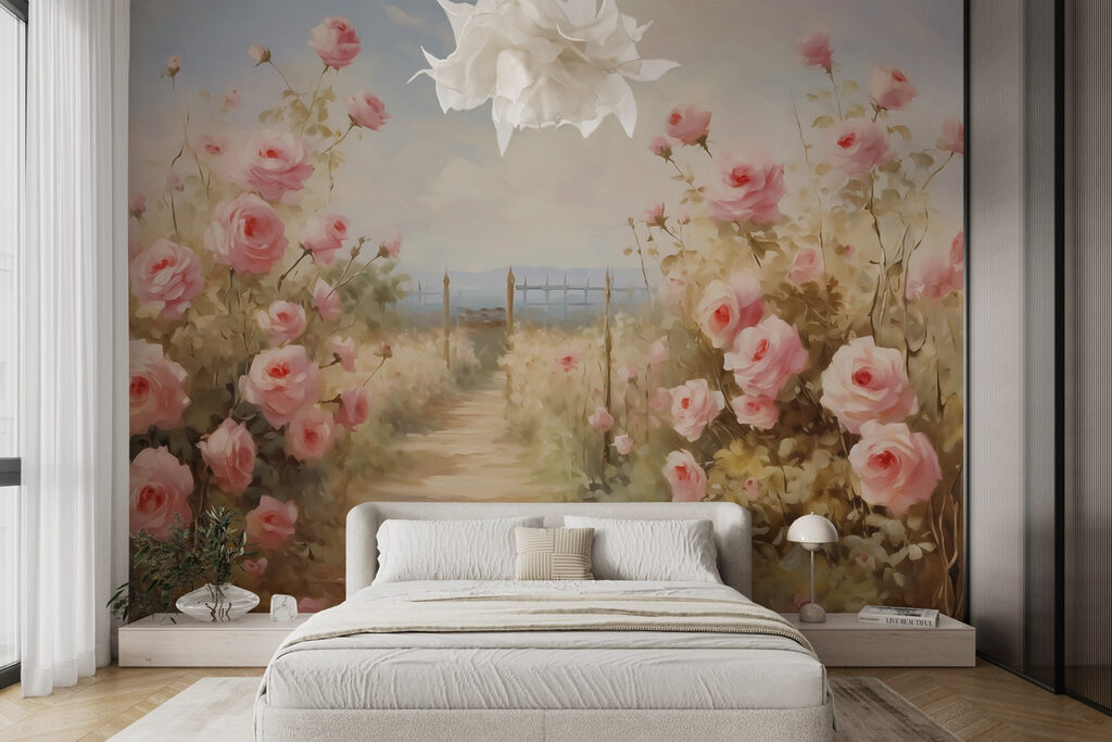 Sentiero di rose in un ambiente