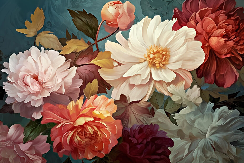 Fiori crema su petrolio — design completo