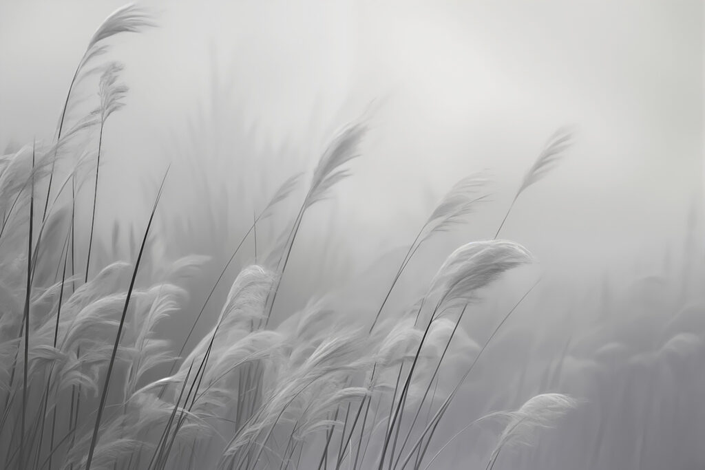 Erba piegata nella nebbia — design completo