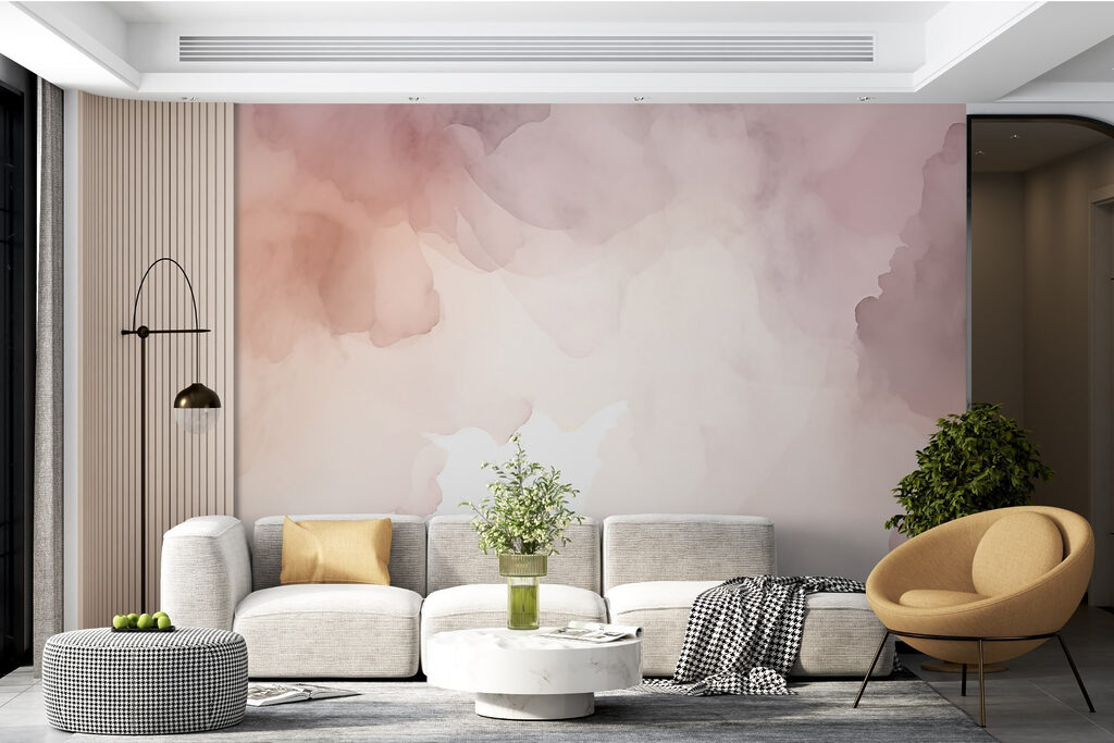 Nuvole rosa ad acquerello in un ambiente