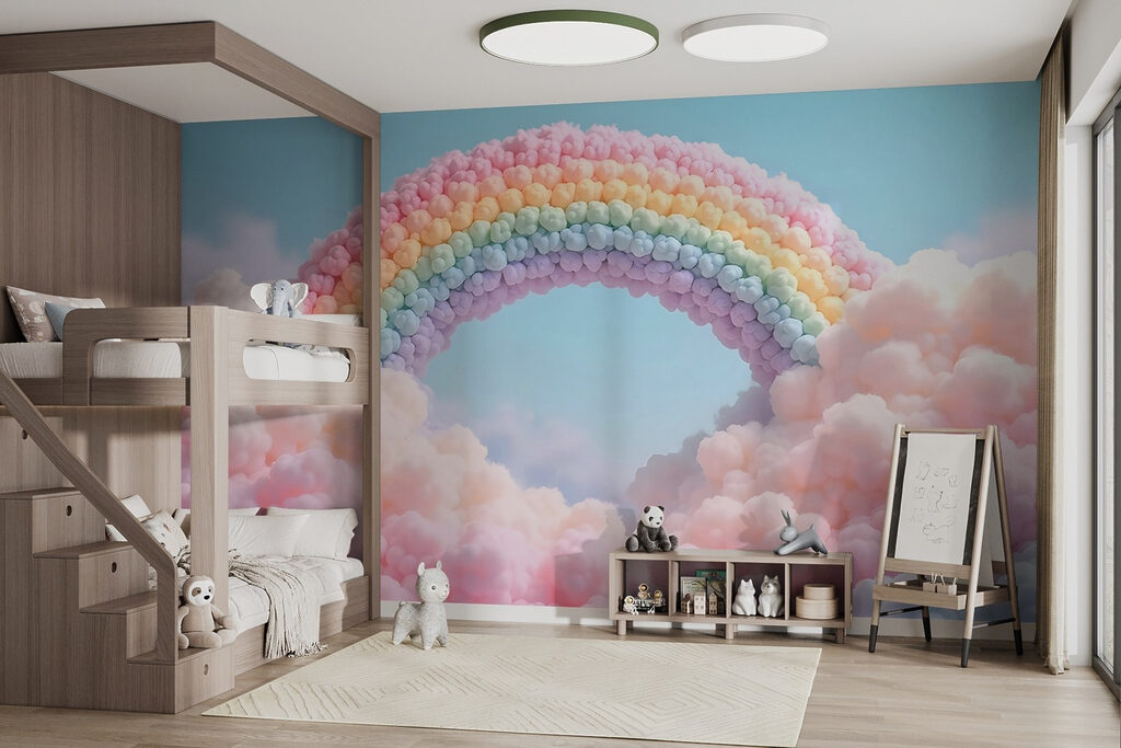 Arcobaleno di piccole sfere in un ambiente