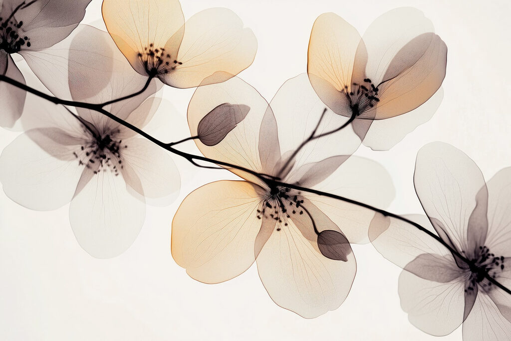 Fiori trasparenti sui rami — design completo