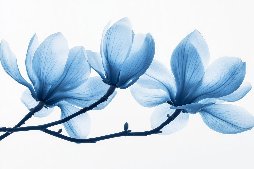 Magnolie blu sui rami — design completo