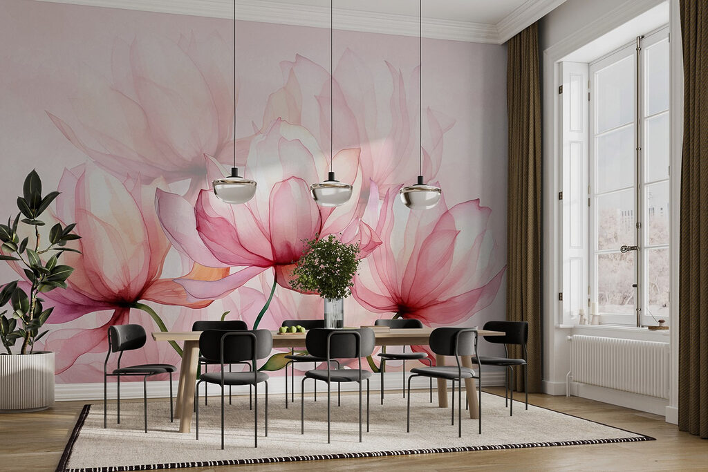Fiori rosa sfumati trasparenti — ambiente 1