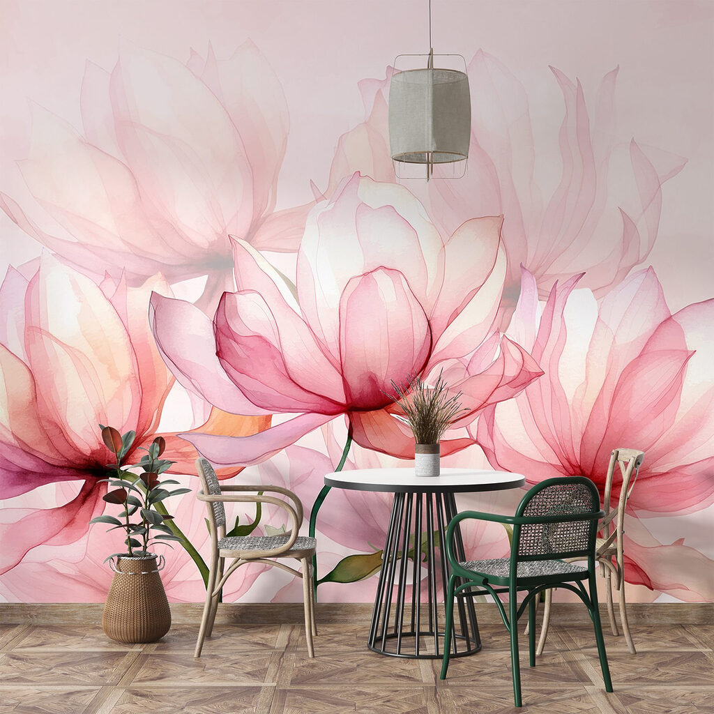 Fiori rosa sfumati trasparenti — ambiente 2