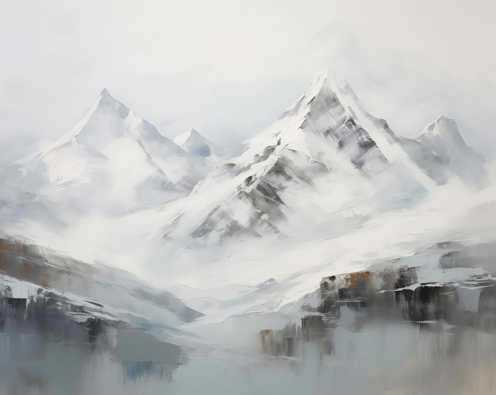 Picchi innevati ad acquerello — design completo