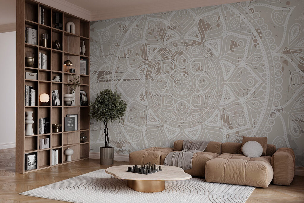 Mandala bianco su beige — ambiente 1