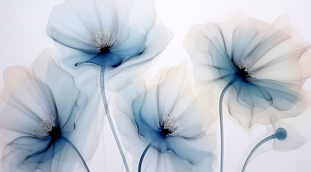 Fiori trasparenti sugli steli — design completo