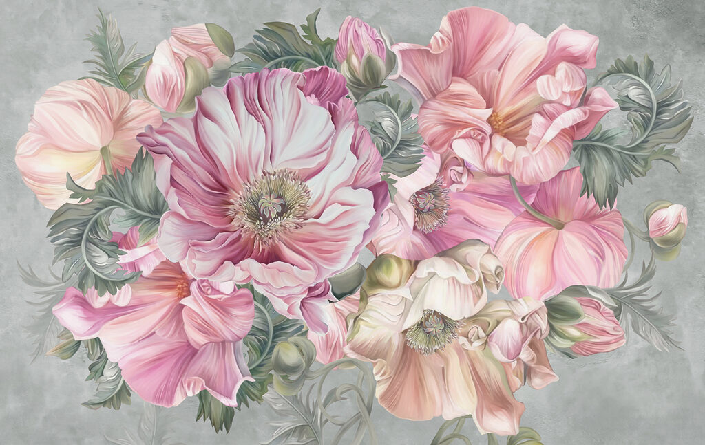 Mazzo rosa su grigio-verde — design completo
