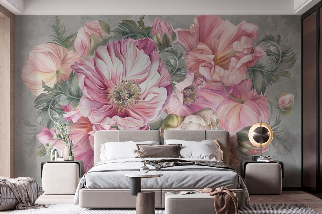 Mazzo rosa su grigio-verde — ambiente 1