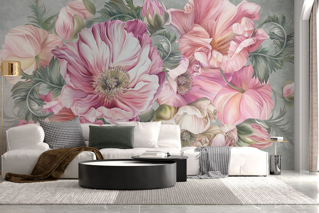 Mazzo rosa su grigio-verde — ambiente 2