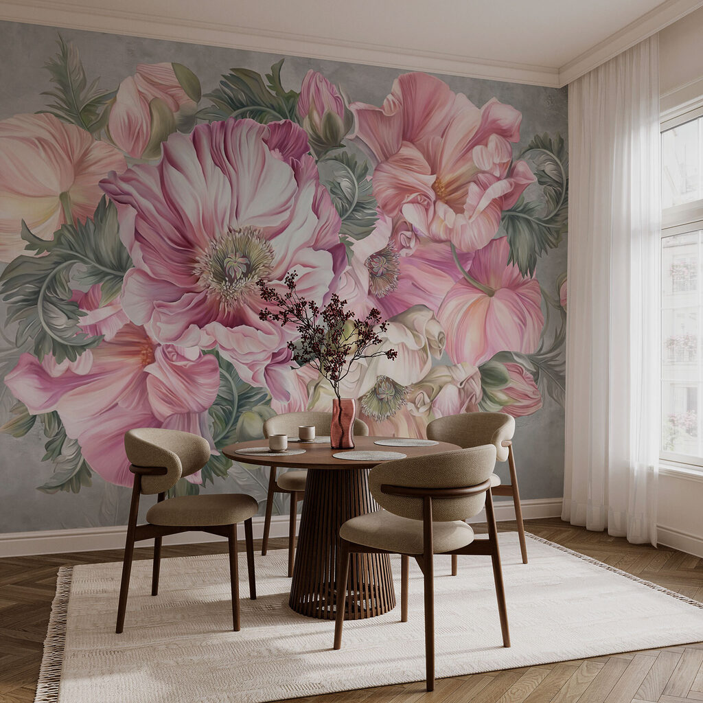 Mazzo rosa su grigio-verde — ambiente 3