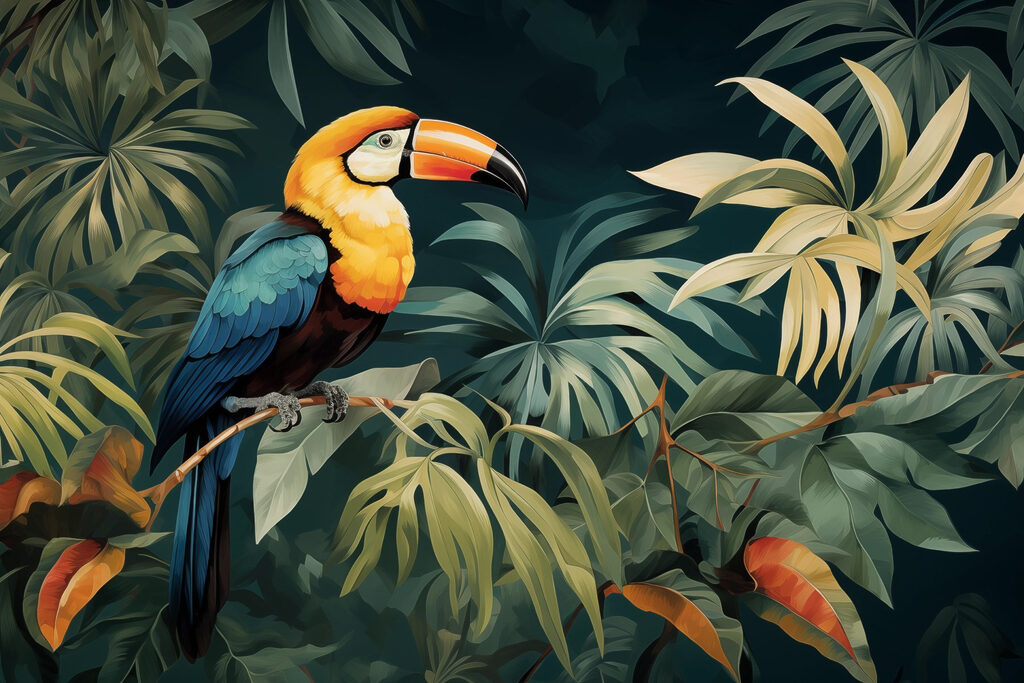 Tucano tra foglie dorate — design completo