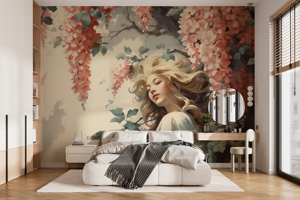 Donna sotto fiori pendenti — ambiente 1