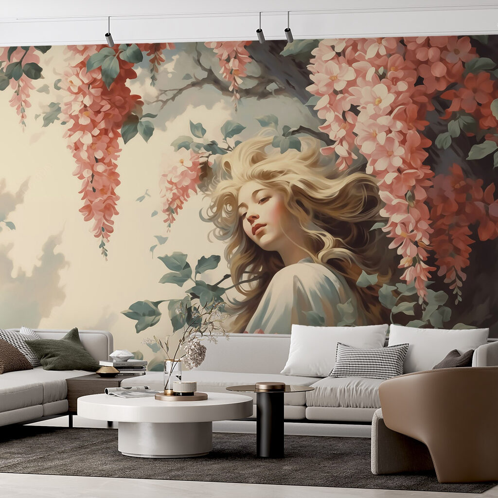 Donna sotto fiori pendenti — ambiente 2