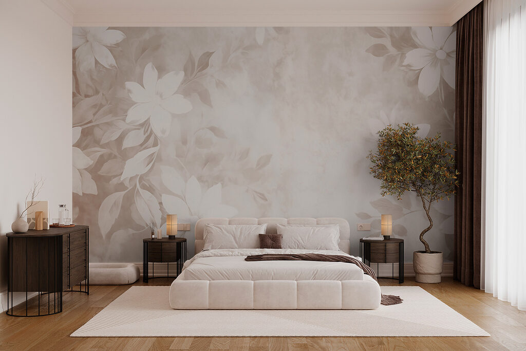 Fiori bianchi su beige — ambiente 1