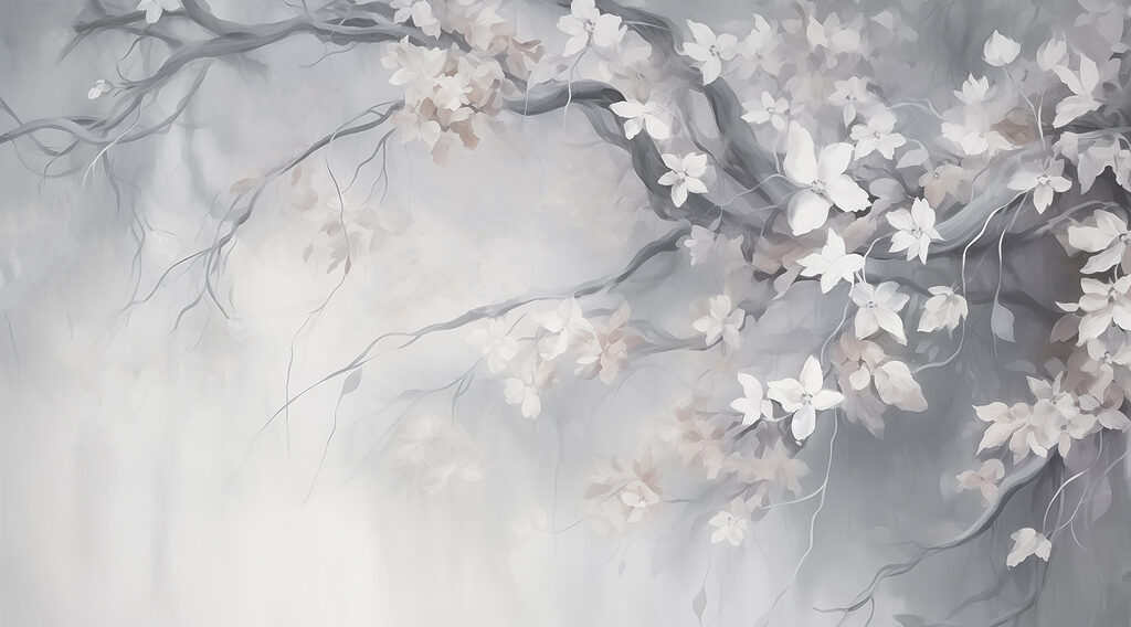 Rami fioriti nella nebbia — design completo