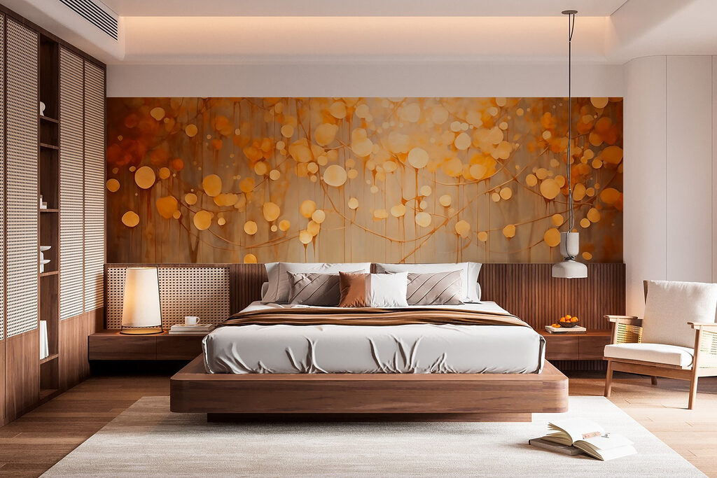 Sfere dorate tra alberi — ambiente 1