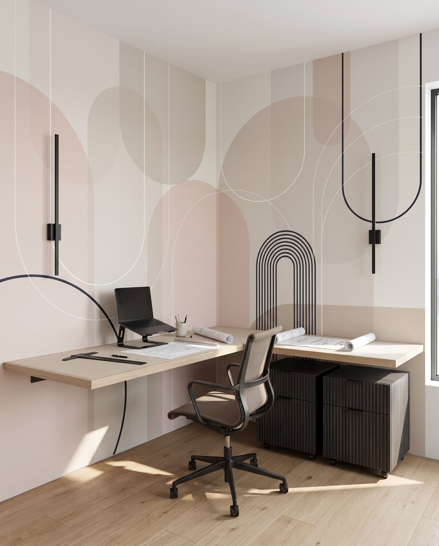Archi con cerchi pastello in un ambiente