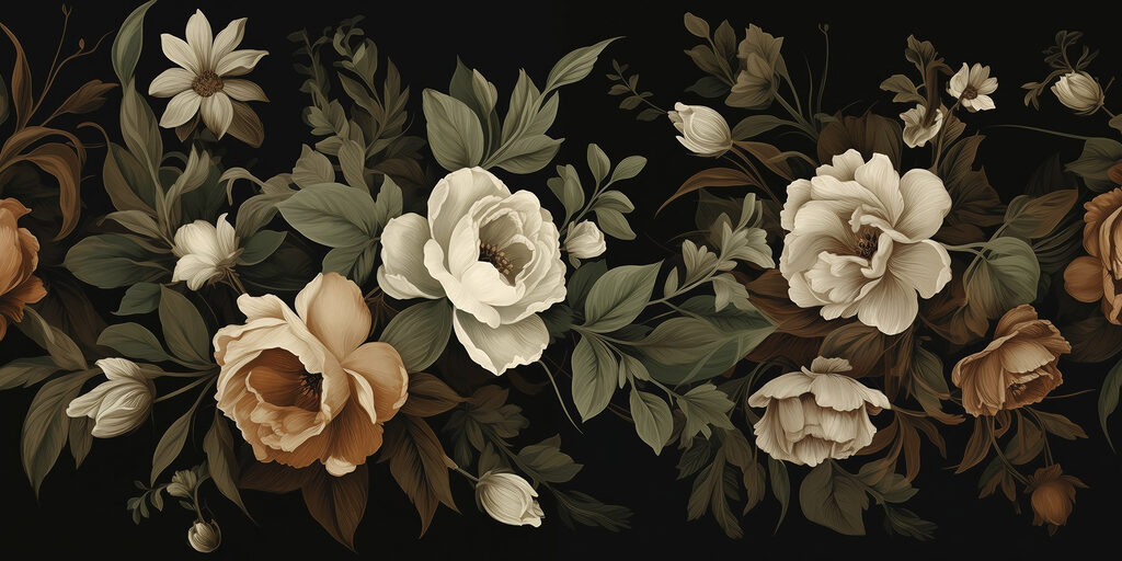 Fiori antichi su nero — design completo