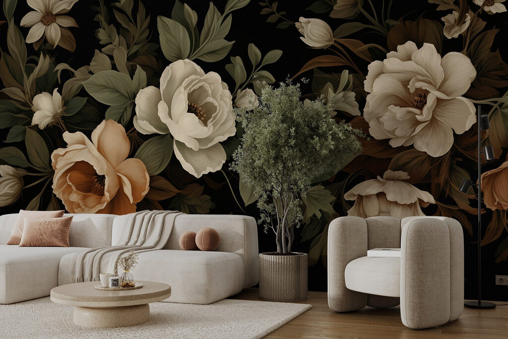 Fiori antichi su nero — ambiente 3