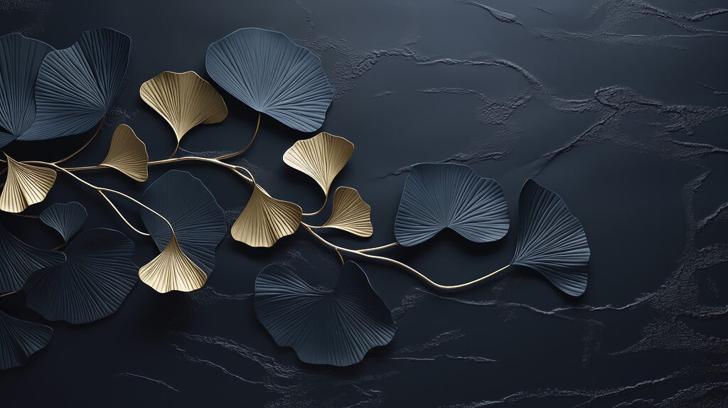 Ventagli dorati su blu — design completo