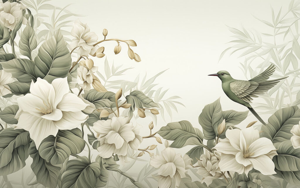 Colibrì tra fiori bianchi — design completo