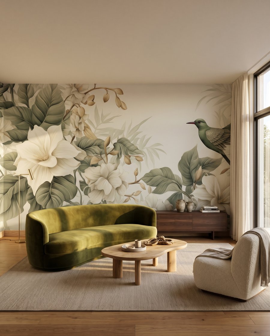 Colibrì tra fiori bianchi in un ambiente