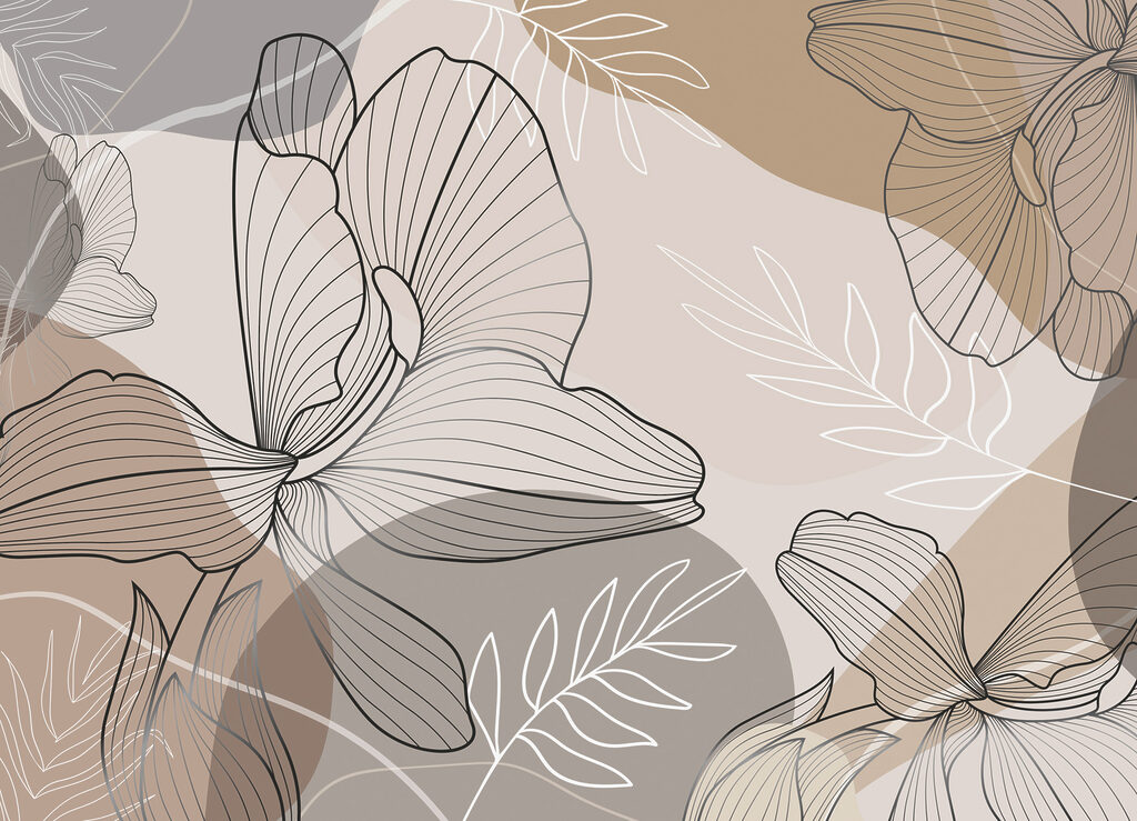 Fiori contornati su tortora — design completo