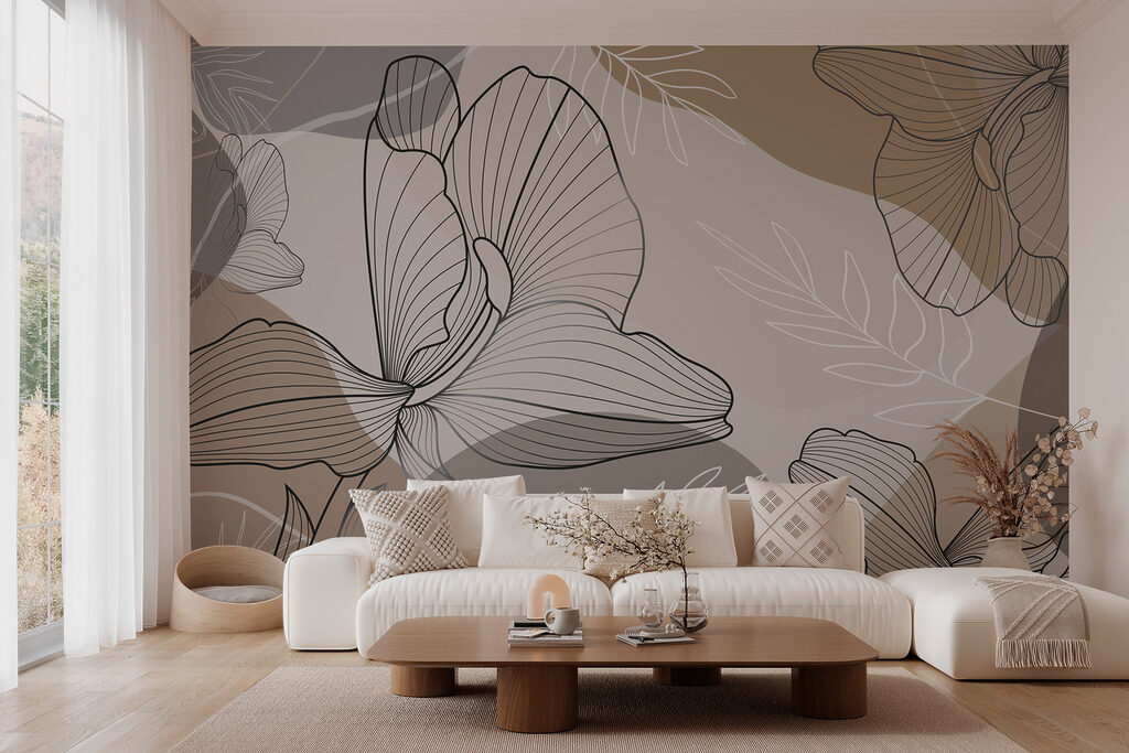 Fiori contornati su tortora — ambiente 2