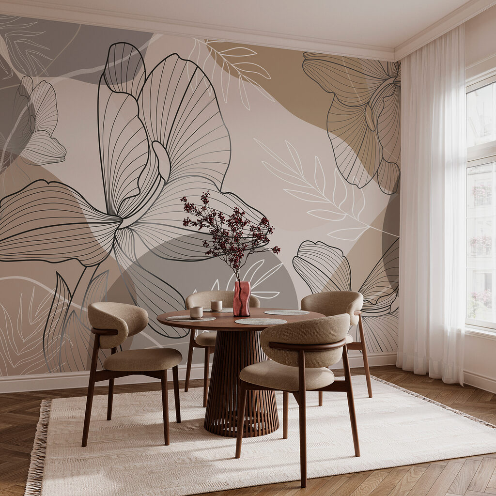 Fiori contornati su tortora — ambiente 3