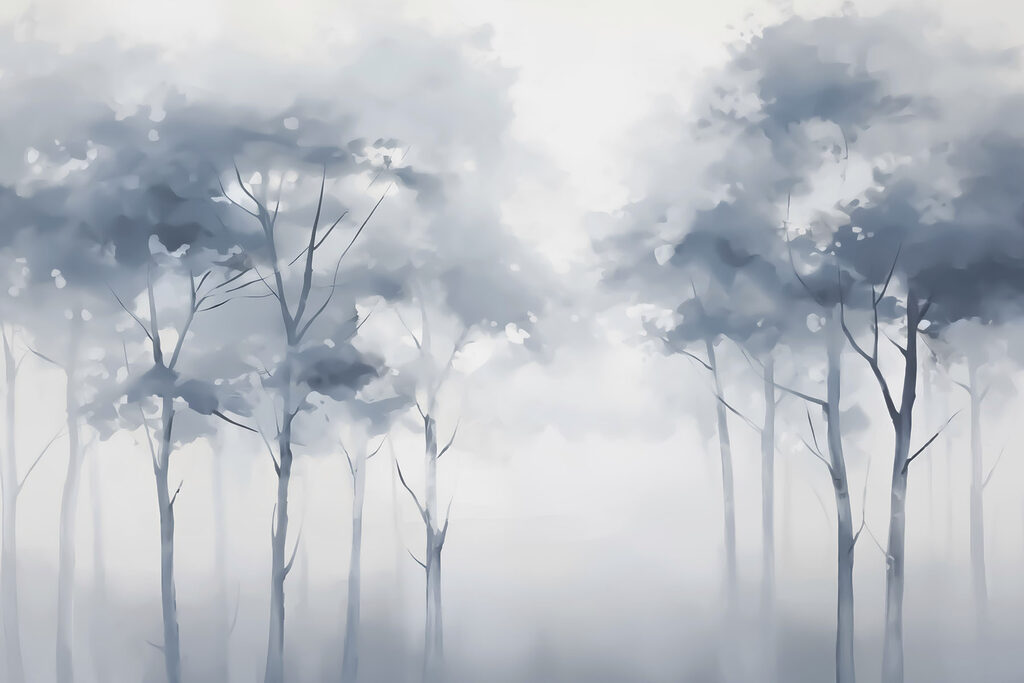 Alberi blu nella nebbia — design completo