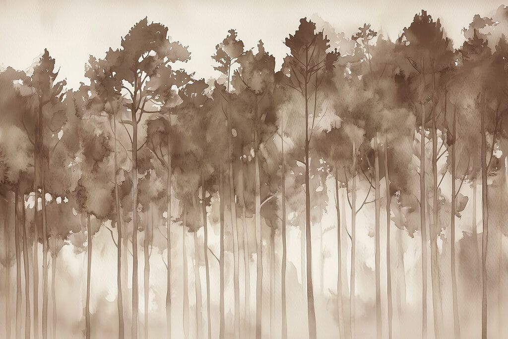 Alberi alti nella nebbia — design completo