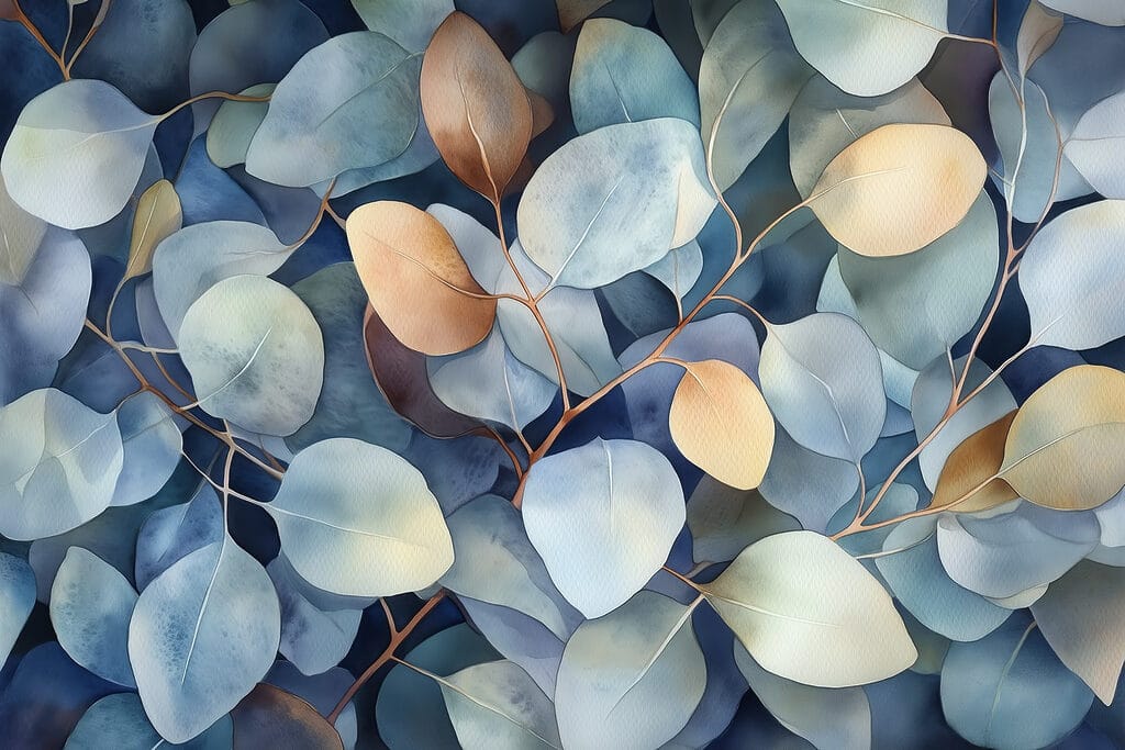 Foglie blu e ocra — design completo
