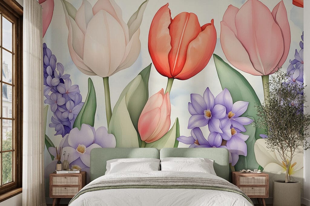 Tulipani tra fiori viola — ambiente 1