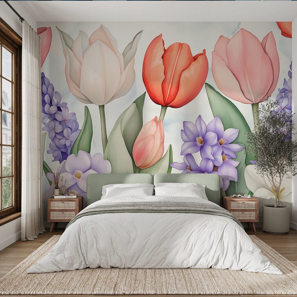 Tulipani tra fiori viola — ambiente 2