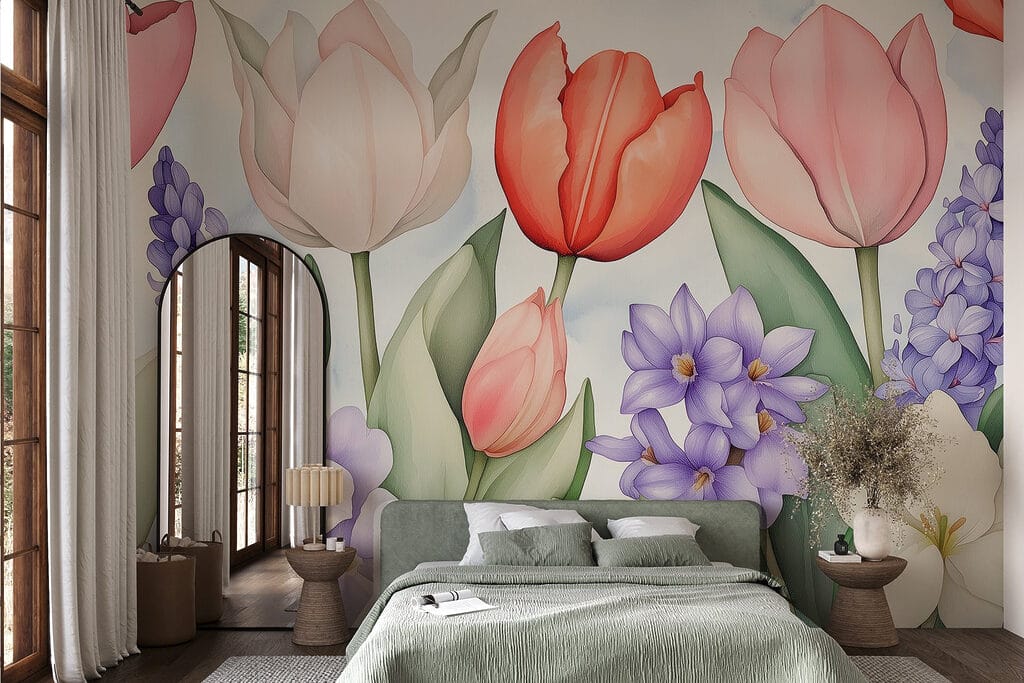 Tulipani tra fiori viola — ambiente 3