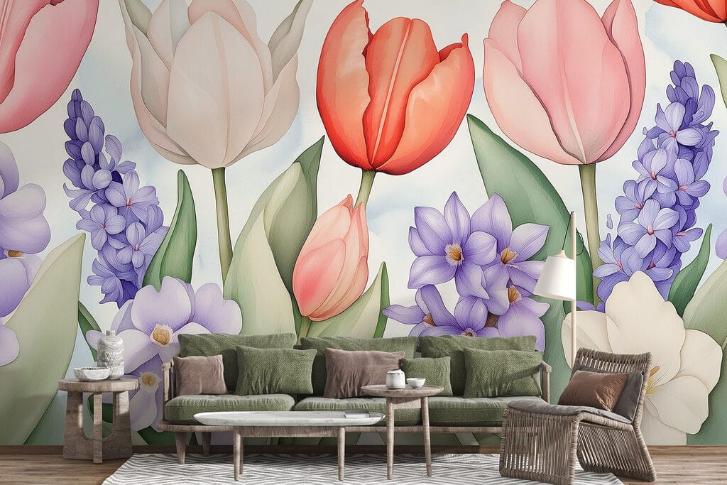 Tulipani tra fiori viola — ambiente 4