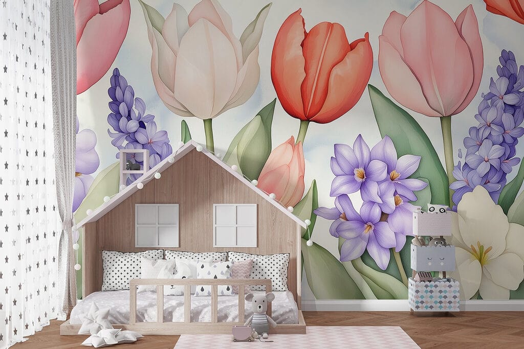 Tulipani tra fiori viola — ambiente 5