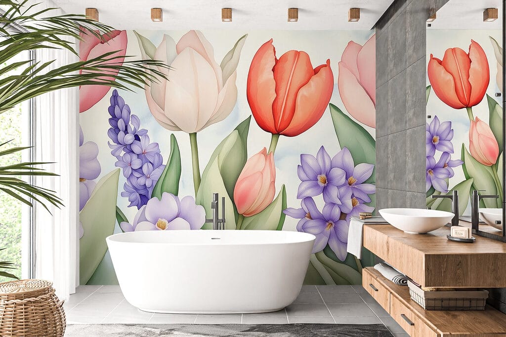 Tulipani tra fiori viola — ambiente 6