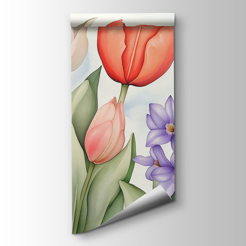 Tulipani tra fiori viola — vista del prodotto