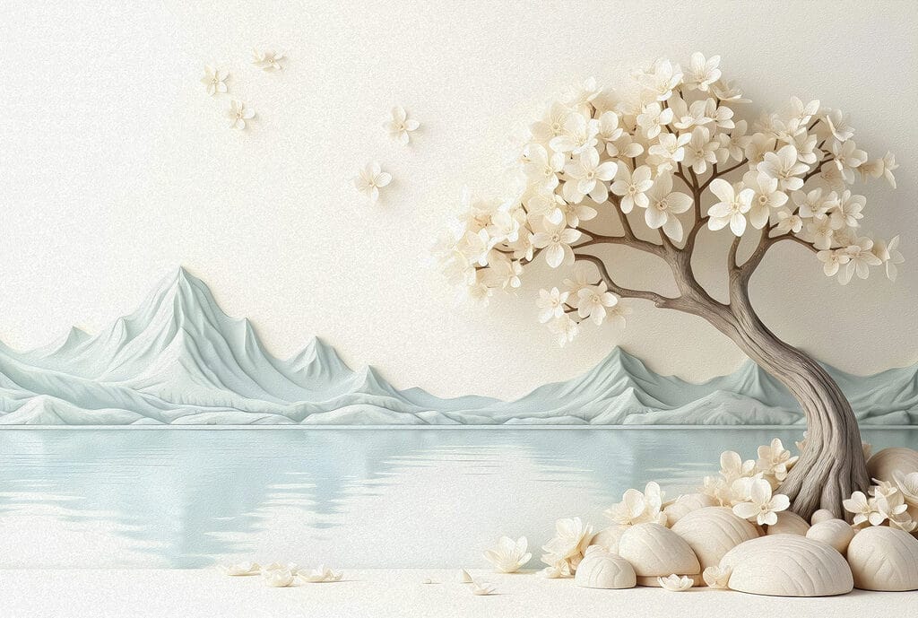 Albero in fiore sull’acqua — design completo