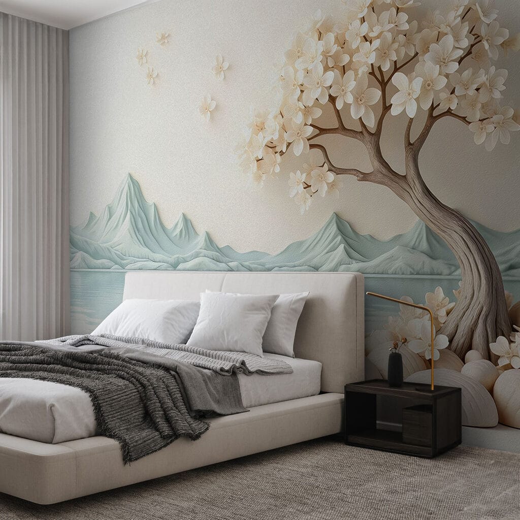 Albero in fiore sull’acqua in un ambiente