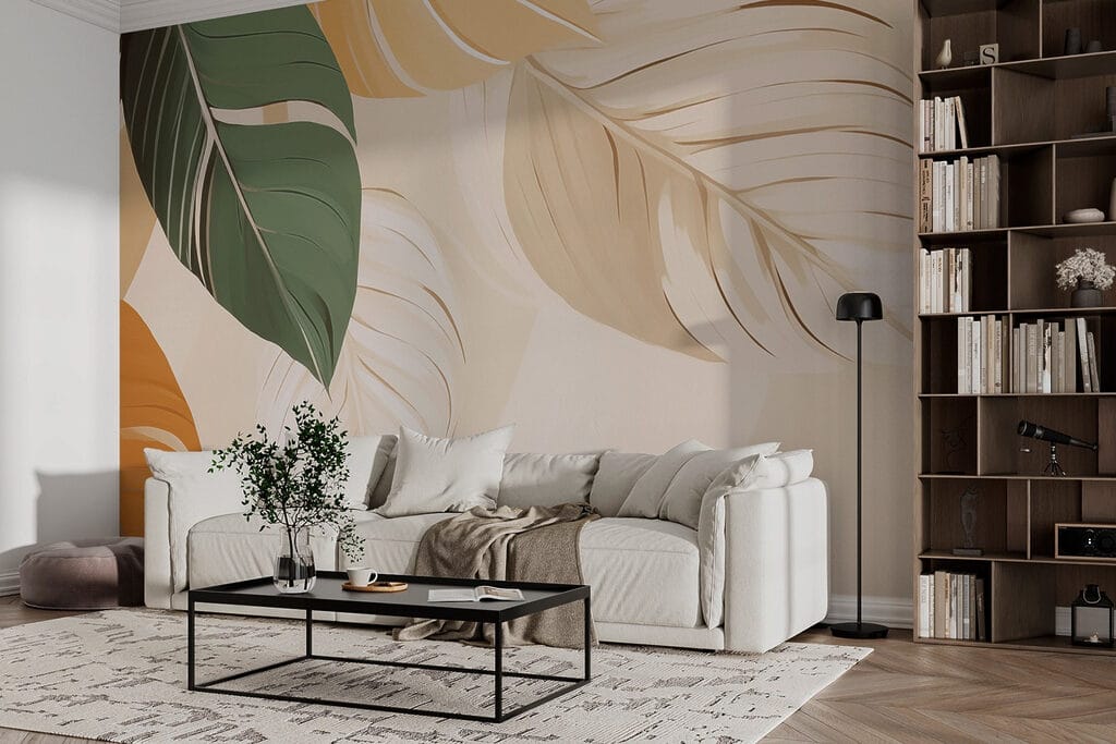 Grandi foglie color ocra in un ambiente